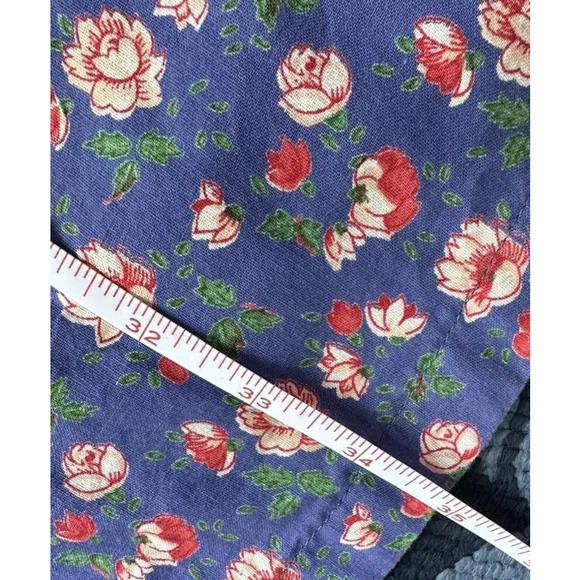 April Cornell Curtains Red Floral on Blue 4 Panels Farmhouse Cottage 35 X 51